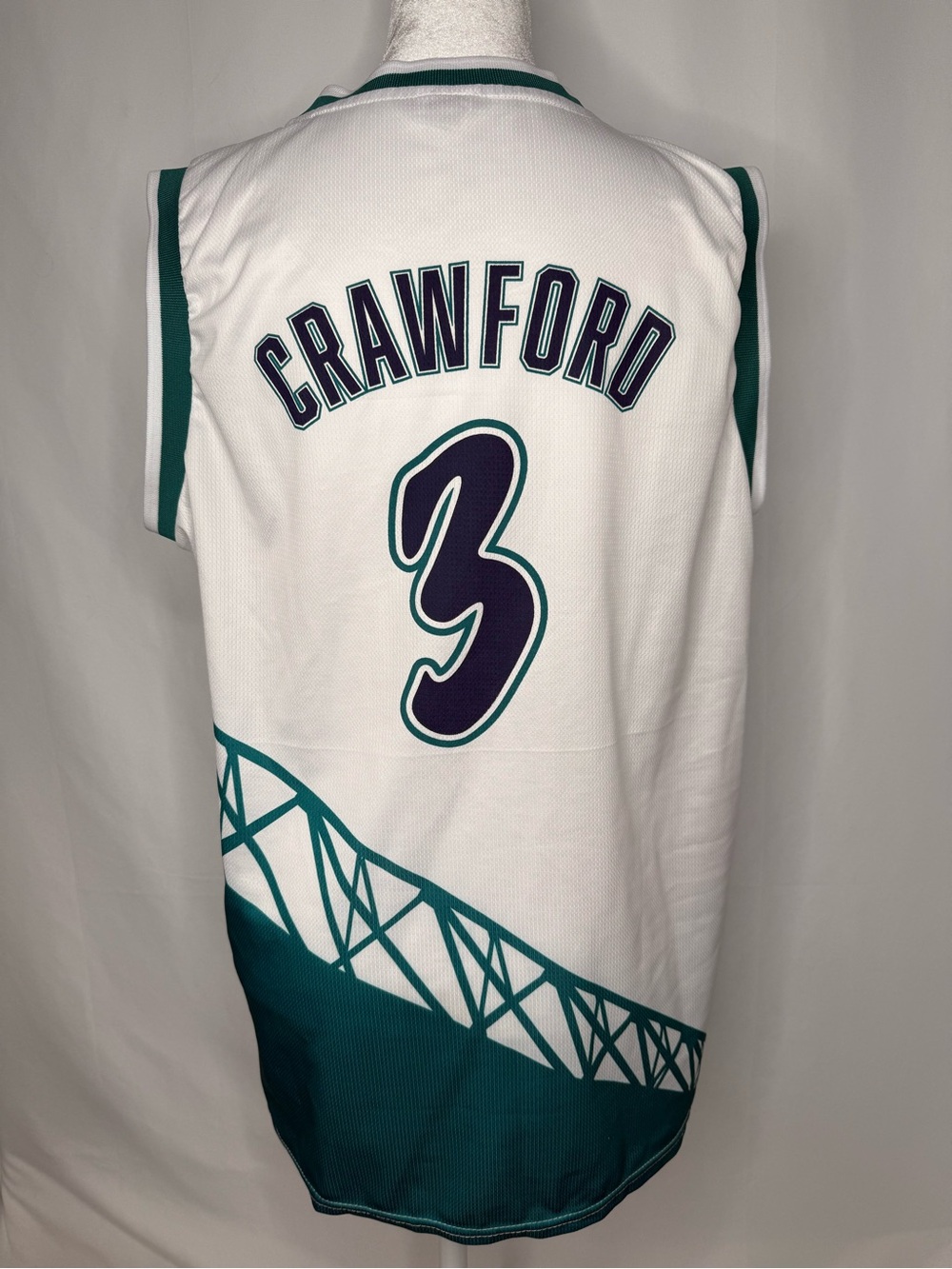 Crawford #3 White and Teal Basketball Jersey